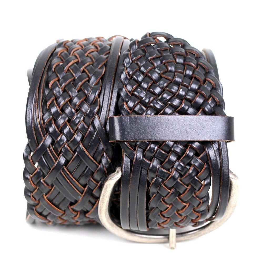 BRAIDED WOVEN BROWN BONDED LEATHER 2"Wd CORSET DRESS CASUAL WOMEN'S BELT S (B60